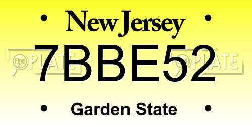 7BBE52 New Jersey License Plate