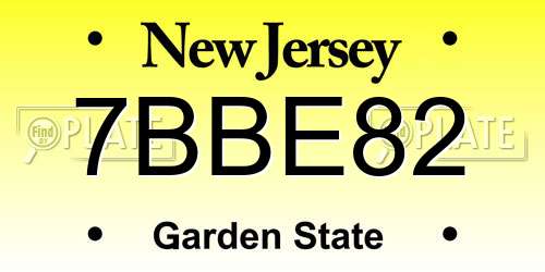 7BBE82 New Jersey License Plate
