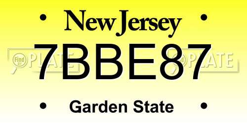 7BBE87 New Jersey License Plate