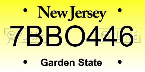 7BBO446 New Jersey License Plate