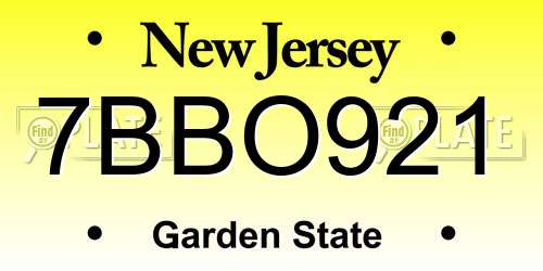 7BBO921 New Jersey License Plate