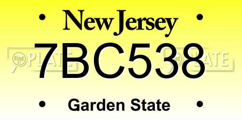 7BC538 New Jersey License Plate