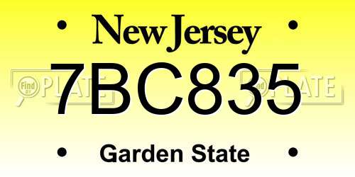 7BC835 New Jersey License Plate