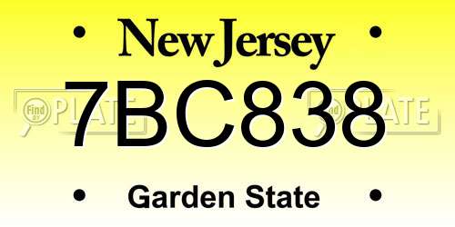 7BC838 New Jersey License Plate