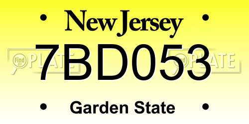 7BD053 New Jersey License Plate