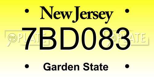 7BD083 New Jersey License Plate