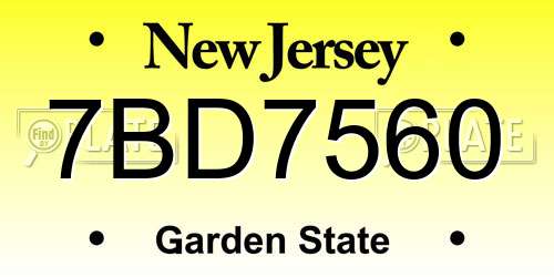7BD7560 New Jersey License Plate