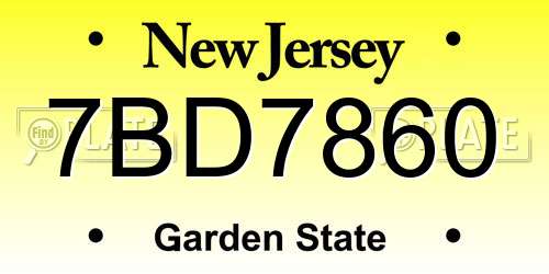 7BD7860 New Jersey License Plate