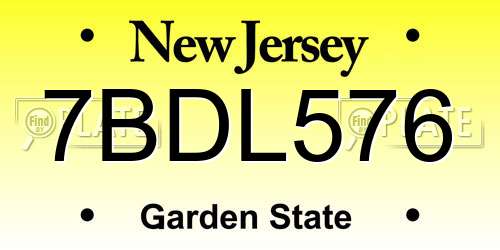 7BDL576 New Jersey License Plate