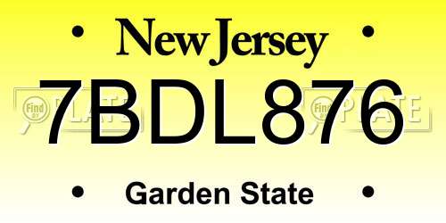 7BDL876 New Jersey License Plate