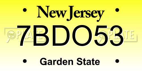 7BDO53 New Jersey License Plate