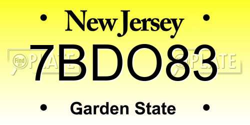 7BDO83 New Jersey License Plate