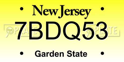 7BDQ53 New Jersey License Plate