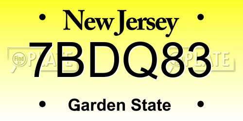 7BDQ83 New Jersey License Plate