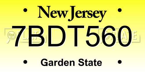7BDT560 New Jersey License Plate