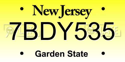 7BDY535 New Jersey License Plate