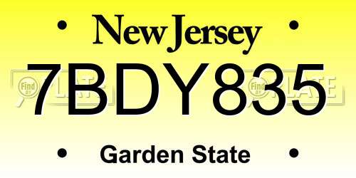 7BDY835 New Jersey License Plate