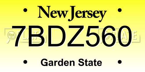 7BDZ560 New Jersey License Plate