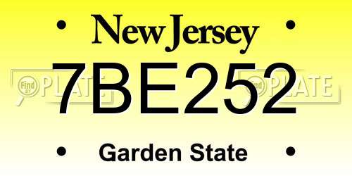 7BE252 New Jersey License Plate