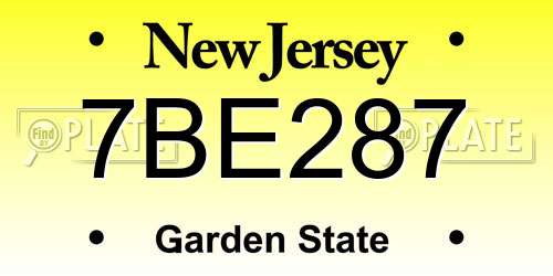 7BE287 New Jersey License Plate