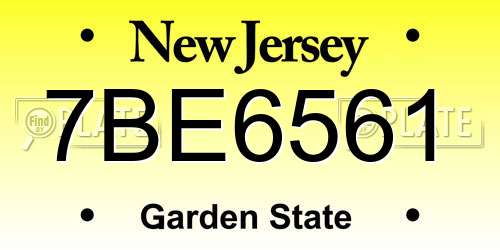 7BE6561 New Jersey License Plate