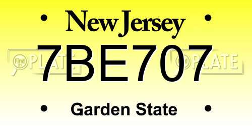7BE707 New Jersey License Plate