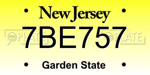 7BE757 New Jersey License Plate