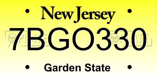 7BGO330 New Jersey License Plate