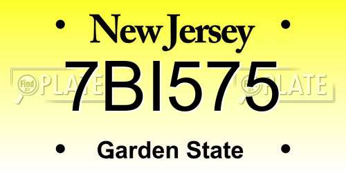 7BI575 New Jersey License Plate