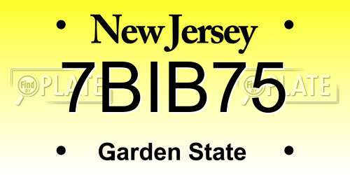 7BIB75 New Jersey License Plate