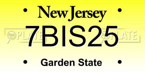 7BIS25 New Jersey License Plate
