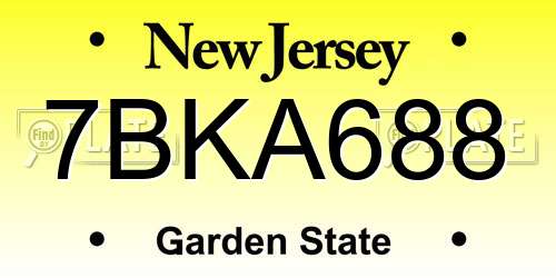 7BKA688 New Jersey License Plate