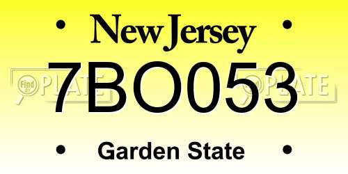 7BO053 New Jersey License Plate