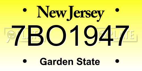 7BO1947 New Jersey License Plate