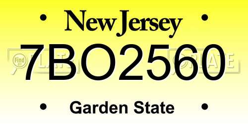 7BO2560 New Jersey License Plate