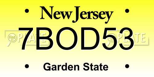 7BOD53 New Jersey License Plate