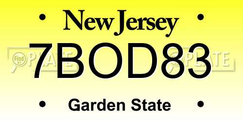7BOD83 New Jersey License Plate