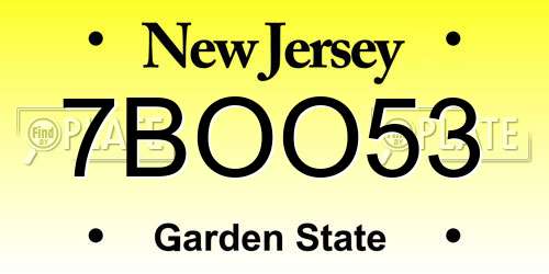 7BOO53 New Jersey License Plate