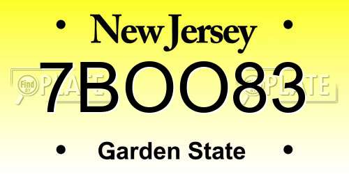 7BOO83 New Jersey License Plate