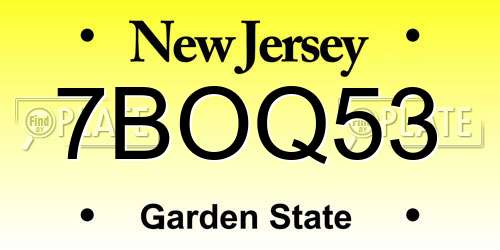 7BOQ53 New Jersey License Plate