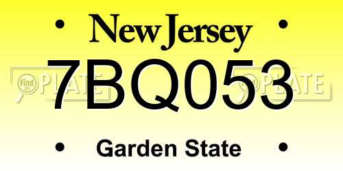 7BQ053 New Jersey License Plate