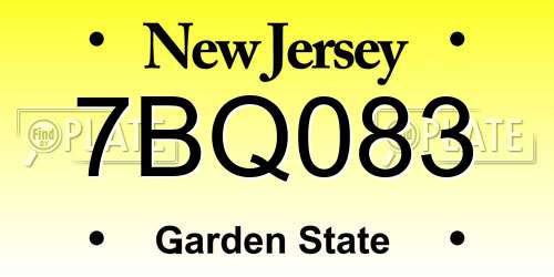 7BQ083 New Jersey License Plate