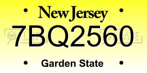 7BQ2560 New Jersey License Plate