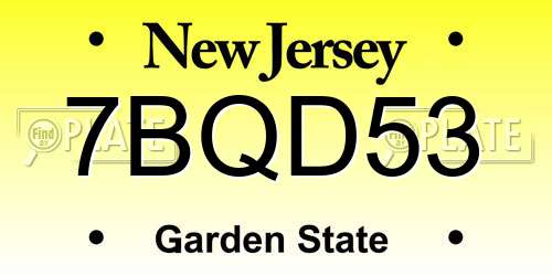 7BQD53 New Jersey License Plate