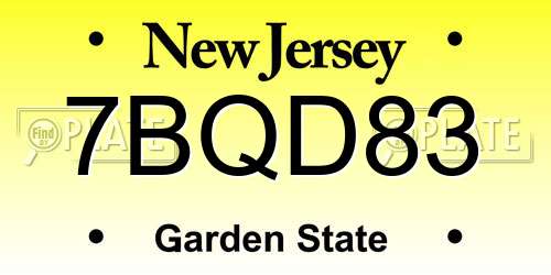 7BQD83 New Jersey License Plate