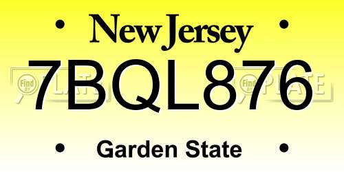 7BQL876 New Jersey License Plate