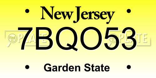7BQO53 New Jersey License Plate