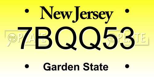 7BQQ53 New Jersey License Plate