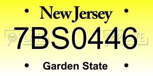 7BS0446 New Jersey License Plate