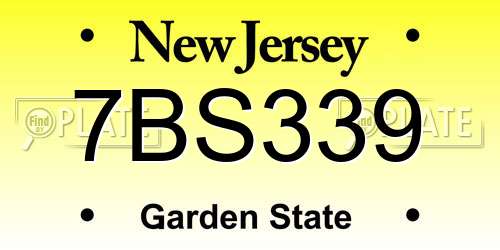 7BS339 New Jersey License Plate